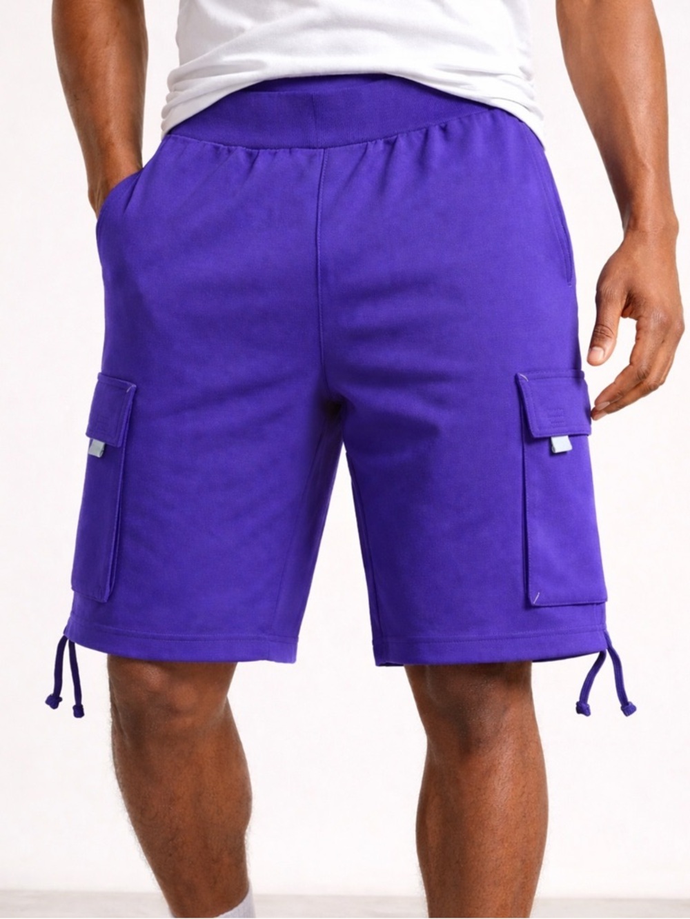 NWT Champs Purple Hip Hop Cargo Drawstring Techwear Jogger Sweat Shorts (L)